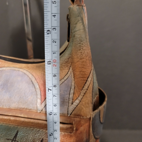 Anushka Hand Painted Leather Hobo Shoulder Bag Geometric Shapes - Picture 11 of 15